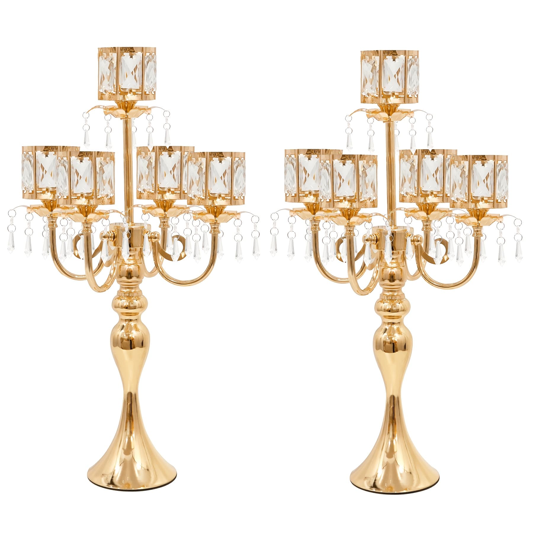 TEMU Golden Candelabra Centerpieces For Tables, 22in Tall Candlestick Holder For Taper Candles, 5 Arm Metal Crystal Candelabra For Wedding Centerpiece Decor Reception Decoration