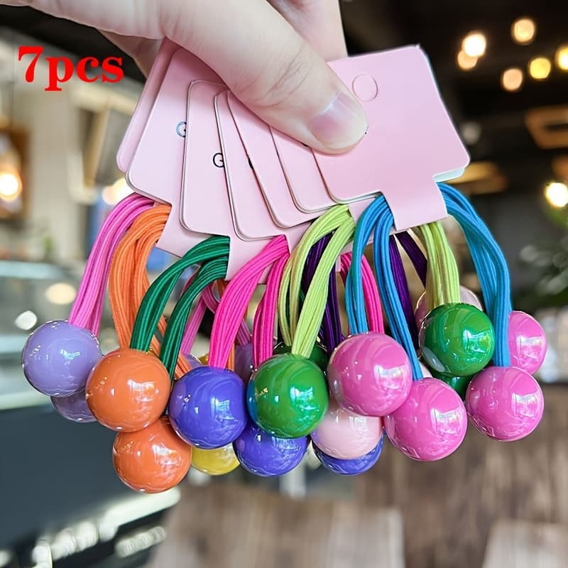TEMU 7pcs Double Balls Hair Ties, Ball Bubble Ponytail Holders Colorful Clear Assorted Elastic Accessories For Women
