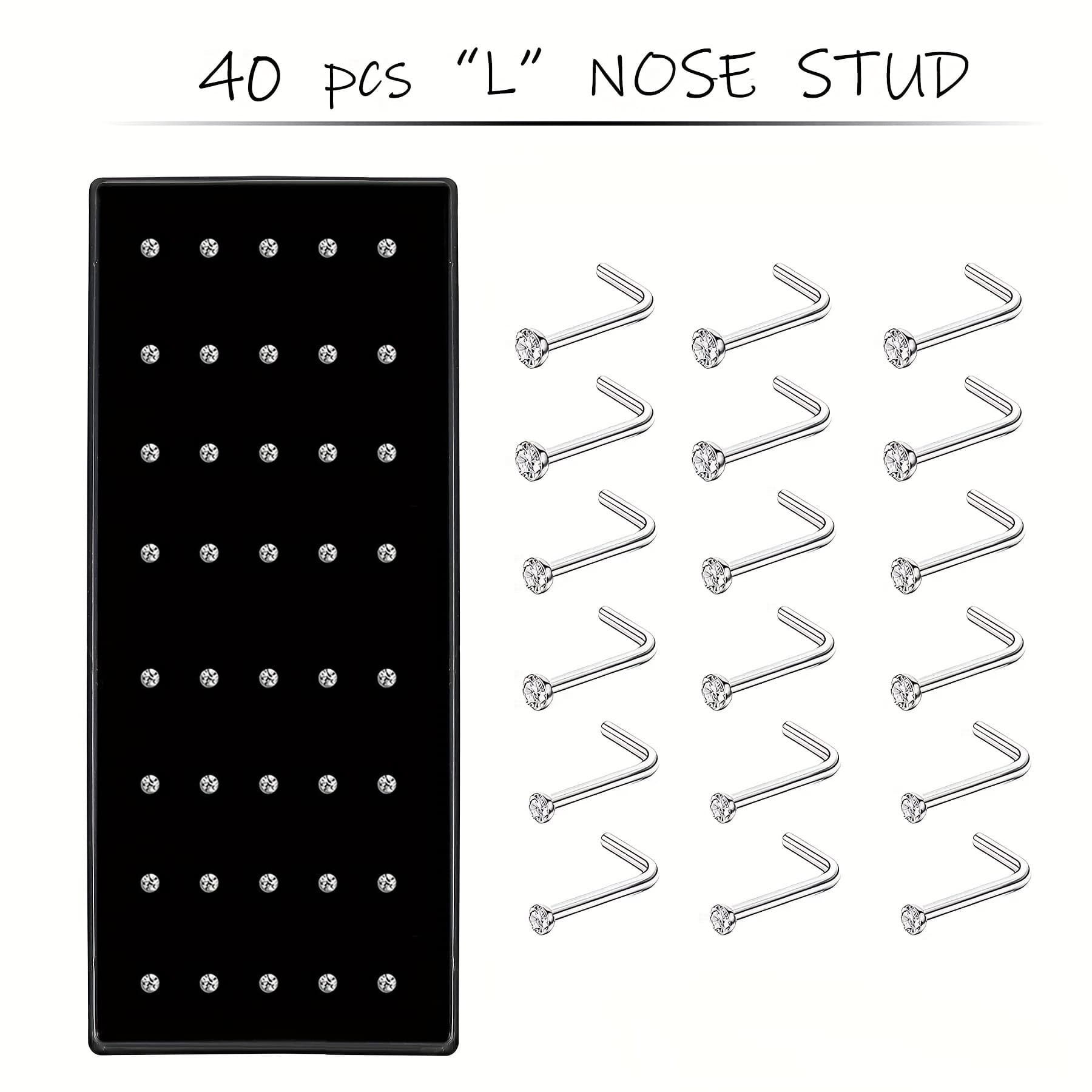 TEMU 40pcs Easy Stainless Steel L-shaped Nose Small Nose Rings, Body Piercing Jewelry Suitable For Men And Women, Daily Wear