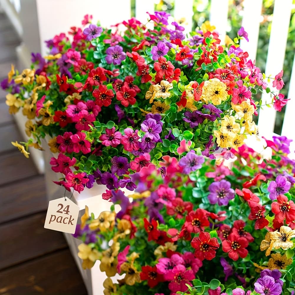 TEMU 24 Bundles Artificial Fake Plants Flowers For Outdoor Outside Spring Summer Decoration, Colorful Mix Daisy Realistic For Porch Patio Home Window Box Yard Garden Planter