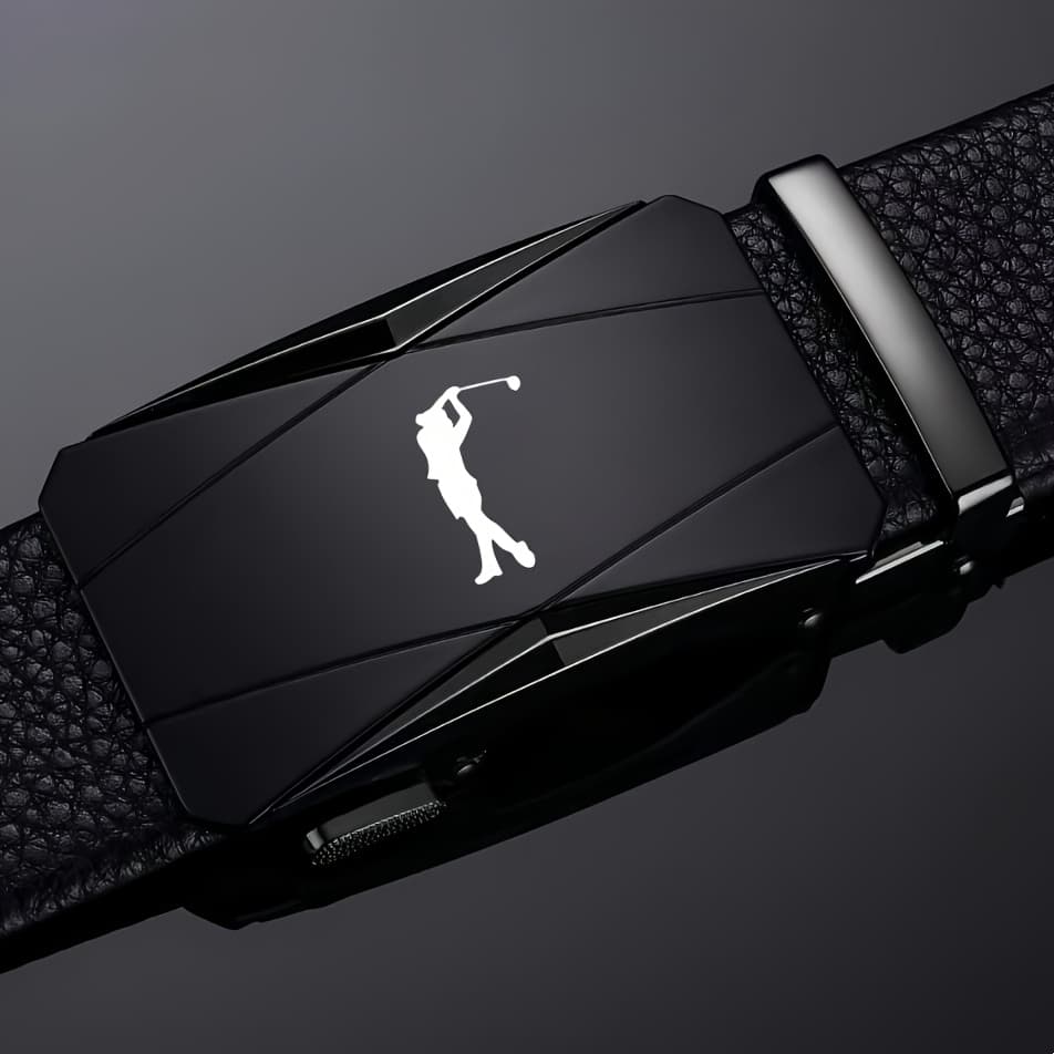 TEMU Golf Pattern, Men' Leather Belt, Alloy Automatic - Casual And Business Design, Perfect Gift