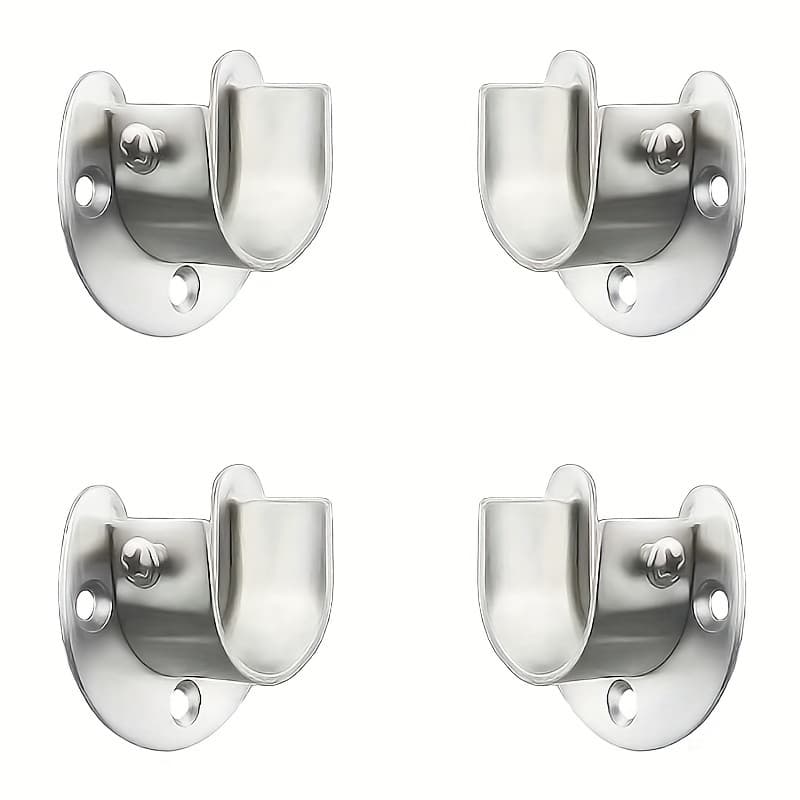 TEMU 4 Packs Closet Rod Brackets, 0.78inch Closet Rod Support, Stainless Steel Curtain Rod Holders, U-shaped Open Type Closet Rod Brackets, Silver