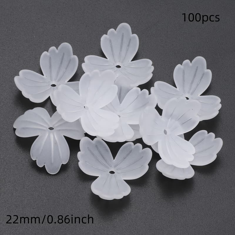 TEMU 22mm 100pcs Of Three-petal Flower Frosted White Acrylic Beads For Making Bracelets, Necklaces, And Keychain Decoration