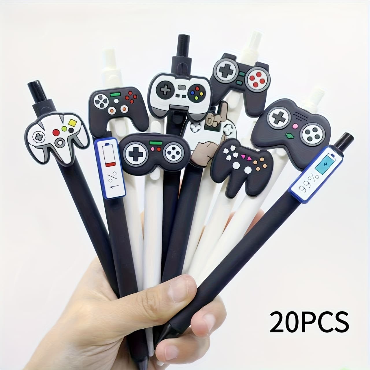 TEMU 20pcs Black And White Game Controller Style Patch Pens Gaming Series Neutral Pen Creative Gift Pen Round Ballpoint Pen