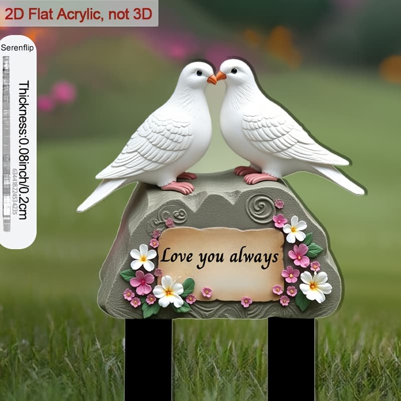 TEMU 2d Flat - 【2d Flat】 1pc 2d Flat Acrylic 9.06 In Ground Insert With Sharp Tip For Soil 2 White Doves On Personalized Remembrance, Pet Loss Plaques, Outdoor Tribute Stakes, Lights