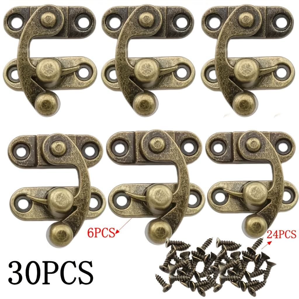 TEMU 30pcs Bronze Swing Latch, Alloy Hook Latch With Jewelry Box Replacement Screws, Cabinet Toolbox Suitcase Jewelry Box Gift Box Wooden Box Iron Latch Trumpet Lock Box Latch