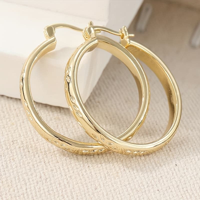 TEMU Classic Retro Hoop Earrings For Women, Elegant Printed Design Earrings, Perfect Accessories For Daily Holidays And Parties