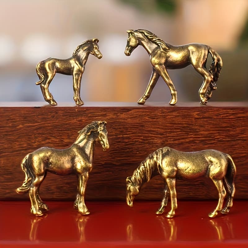 TEMU 4pcs Mini Copper Alloy Pony Ornaments - Moss Flower Pot Fish Tank Garden Micro Landscape Decorations