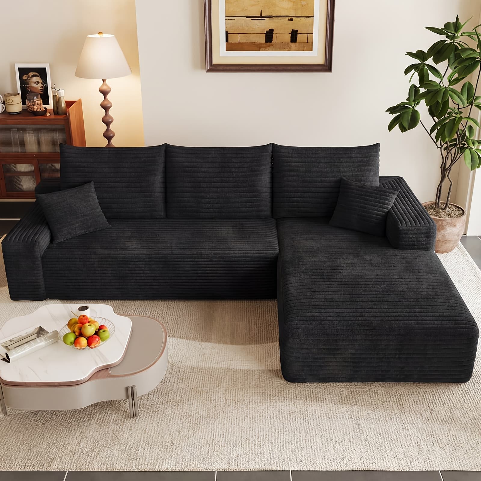 TEMU 94.1" Cloud Series Modular Combination Bone-free Sofa With L-shaped Recliner Modern Minimalist Upholstered Sofa For Living Room Or Bedroom Deep-seat Corner Sofa, No