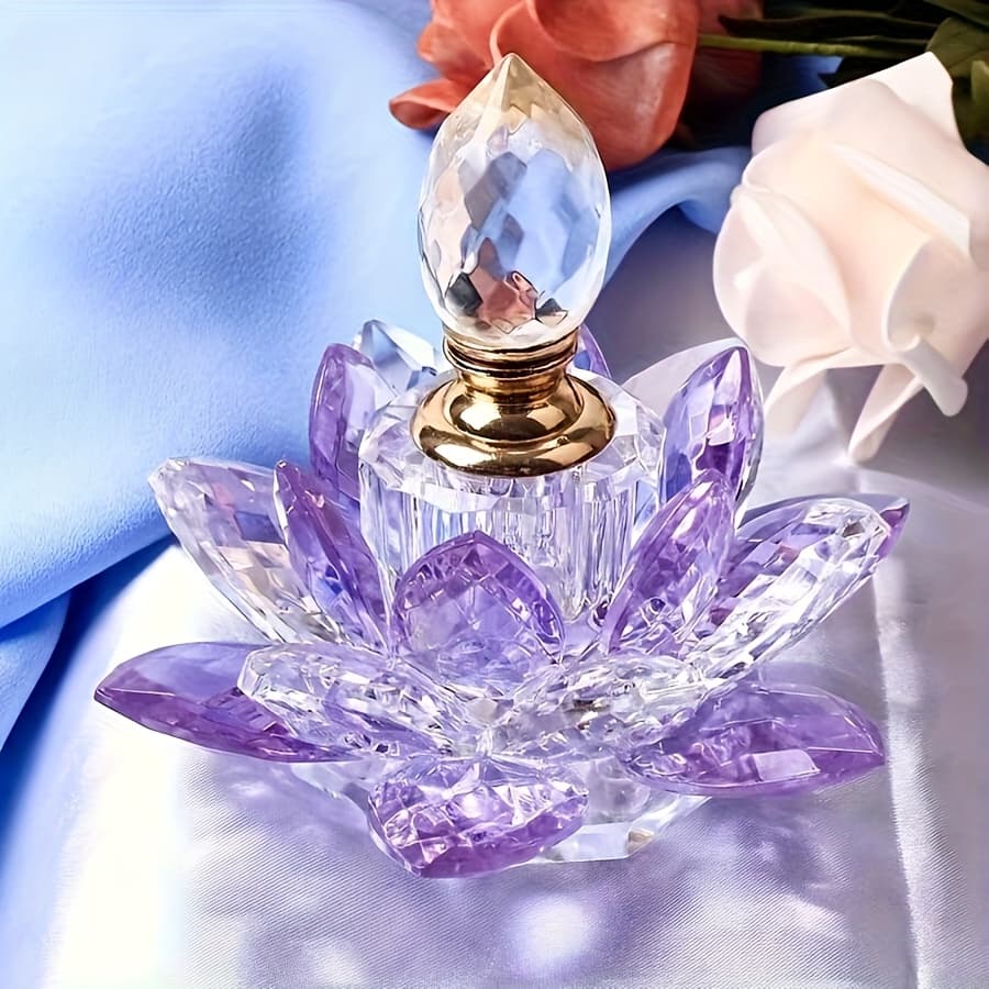 TEMU Creative Lotus-shaped Glass Perfume Bottle, Crystal Decorative Desktop Ornament, Unscented, Glass Decoration, Birthday, Christmas/holiday Gift