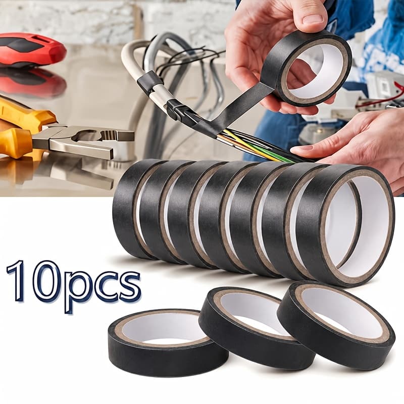 TEMU Premium Electrical Insulation Tape (10pcs), Flame-retardant And Waterproof Material, High Tensile Strength Prevents Cracking, Safe For Insulating Wires, Cable Repairs And Electrical Projects
