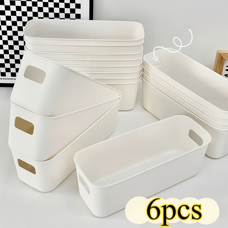TEMU 6pcs Durable Stackable Plastic Storage Bins With Handles - Versatile Organizer Containers For Home, Office And Closet - Space-saving Drawer-style Organization