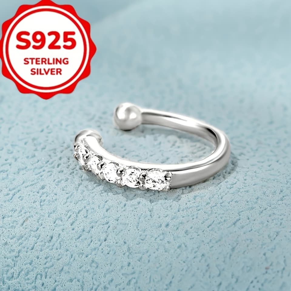 TEMU 2pcs Bohemian Faux Nose Ring, 925 Sterling Silver With Cubic Zirconia No Piercing Needed, Fashion Hip Hop Accessory