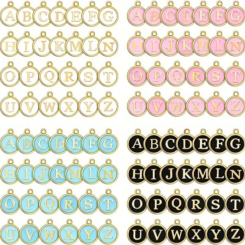 TEMU 60pcs Letter Charms For Jewelry Making Charm For Bracelet Initial Charms Alphabet Charms For Necklace Bracelet Jewelry Making (black, White, Pink, Blue)