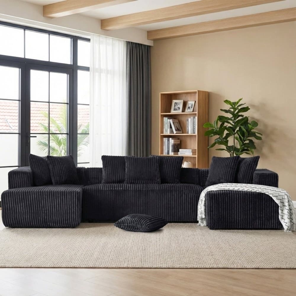 TEMU Modular U-shaped Sectional Sofa With Chaise Lounge - 130-inch 4-seater Reversible Configurable Couch, Striped Corduroy Fabric Suitable For Living Room Or Bedroom, , Configurable Layout, No