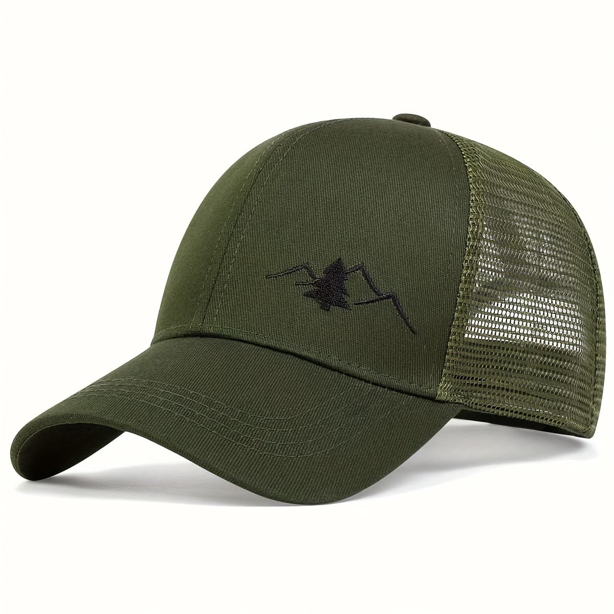 TEMU 's Mountain Embroidered Mesh , Adjustable For Outdoor Use,, Casual Wear For Spring And Autumn/spring And Summer, Suitable For Travel And Beach Vacations