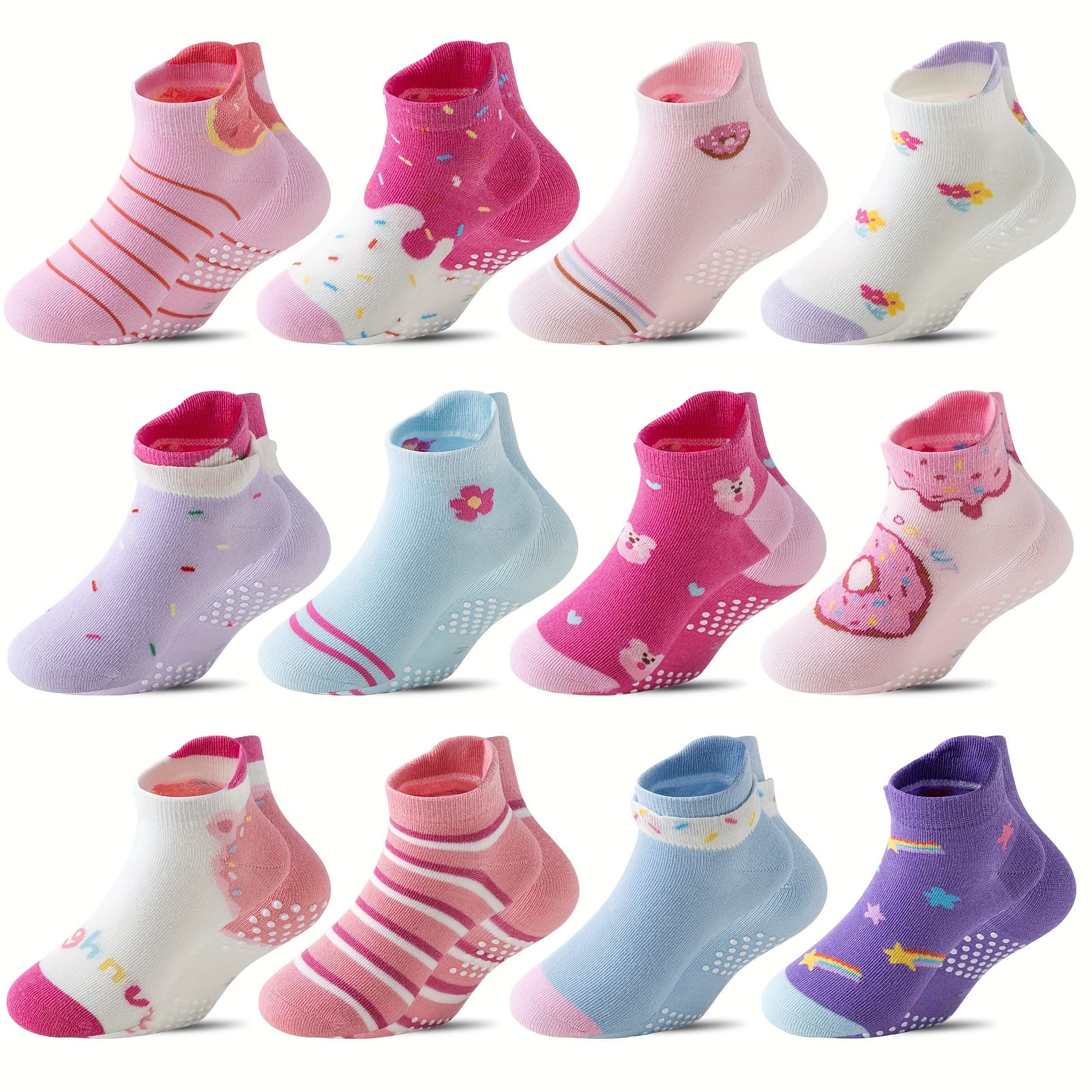 TEMU 12 Pairs Of Non-slip Ankle Socks For Baby Girls And Toddlers, Featuring Grippers And A Cute