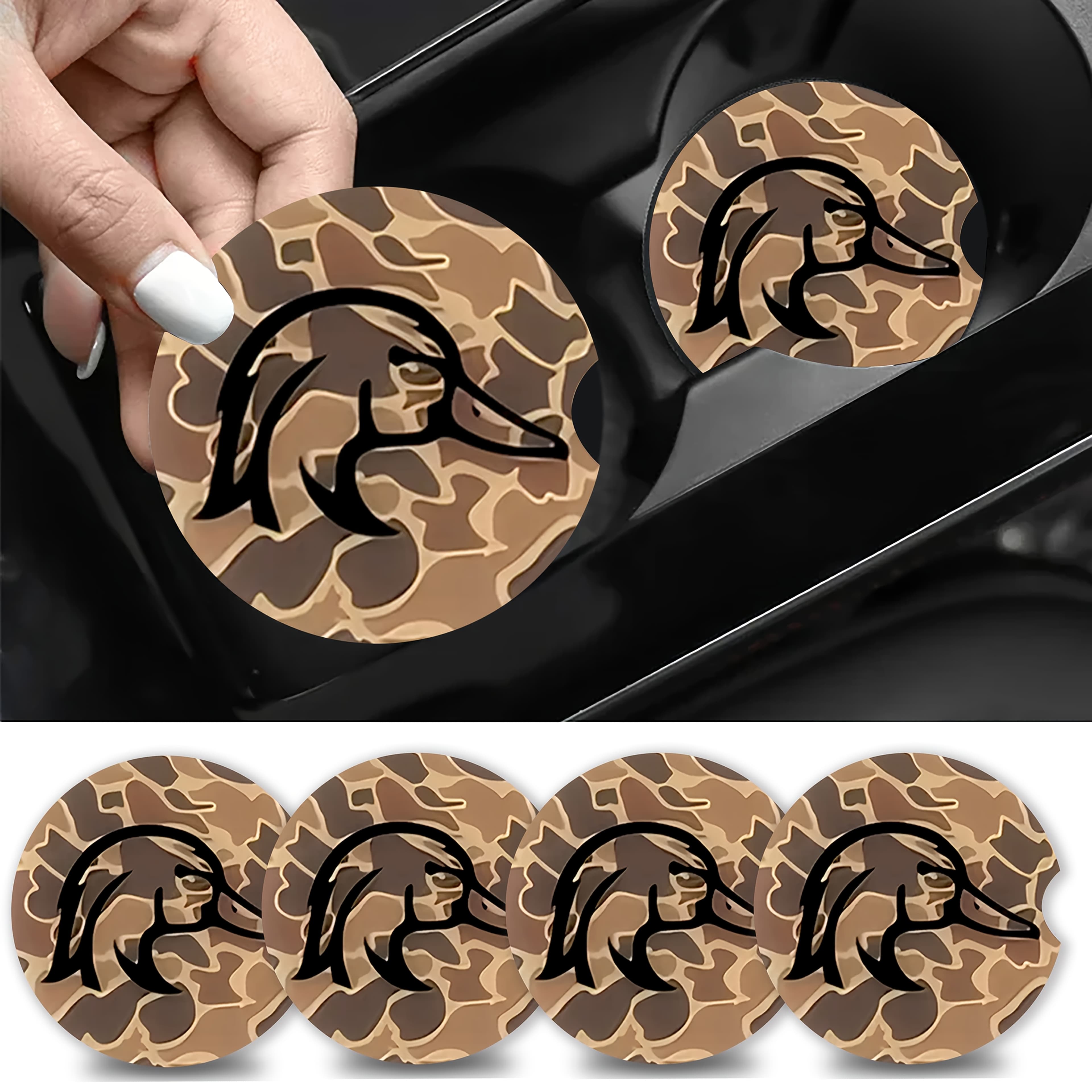 TEMU Coasters For Cup Holders, 4 Pack Brown Camo Coasters, 2.75" Size Anti Slip Rubber Mat, Automotive Cup Holder Decal Decor Accessories, Gifts For Women, Men, Mom