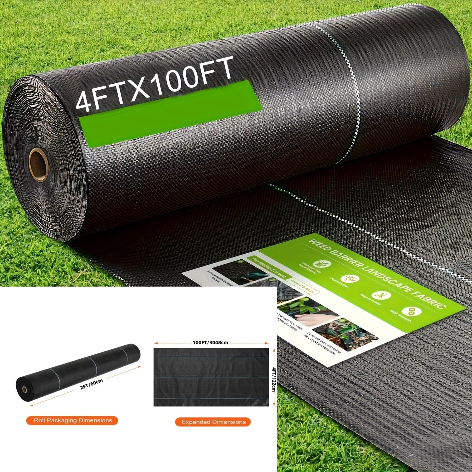 TEMU A Roll Of Heavy-duty Weed Barrier Fabric, Sizes: 4ft*50ft/4ft*100ft, Weed Blocker, Suitable For Garden Beds, Landscapes, , And Commercial Use - And Durable Weed Control, Weed Barrier Fabric