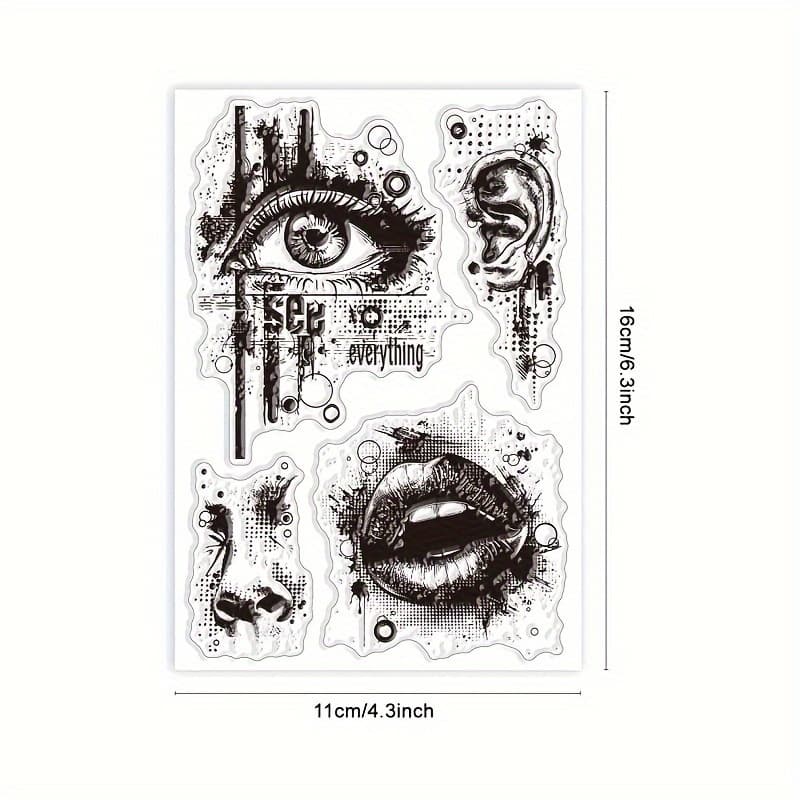 TEMU 1pc Facial Features Cracked Texture Background Transparent Stamp For Card Nose Transparent Seal For Scrapbooking Journal Embossing Photo