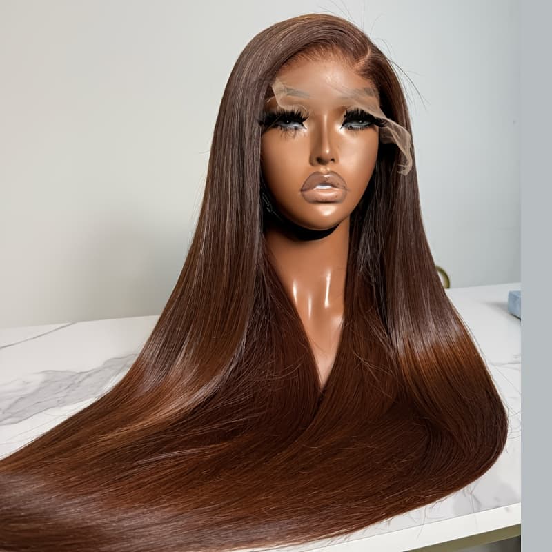 TEMU Chocolate Brown Lace Front Wigs Straight Lace Front Wig Hd Transparent Lace Frontal Wigs Long Brown Wig Soft And Breathable Wig Brown For Women Lace Wig Pre 32inch