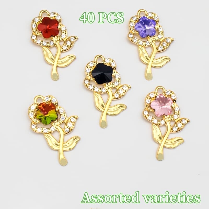 TEMU 40pcs Alloy Plated -encrusted Flower Pendants Accessories Necklace Bracelet Pendant