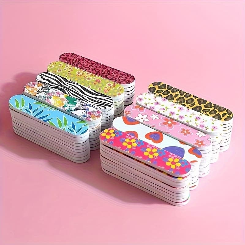 TEMU 50pcs Mini Nail Polish Strip File Set, 2.56inch Colorful Nail Art Buffing Strips, Manicure Pedicure Tools, Portable Unscented Grooming Additions, For Toenail& Foot Clean