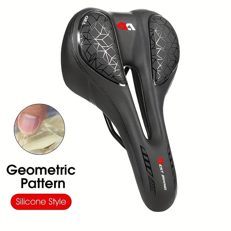 TEMU West Biking Gel Silicone Bicycle , Unisex-adult, Comfortable Shock Absorbing, Hollow Breathable Cycling Soft Cushion, Mtb Road Bike Seat, Black -