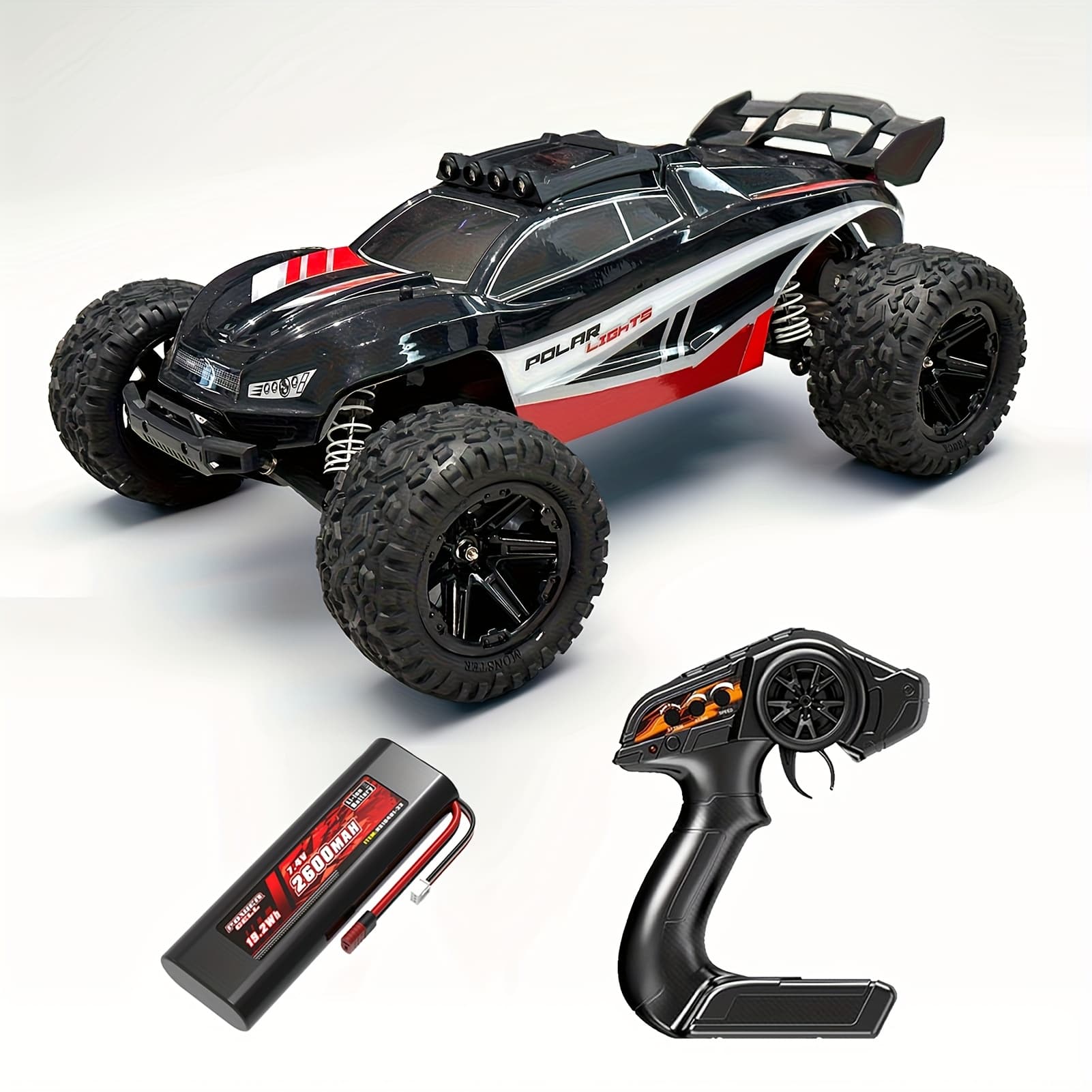 TEMU 1:8 High Speed Off-road Large Rc Car, 45km/h Racing Drifting Truck For Hobbyists, All Terrain Application, Led Headlights, 2600mah Battery, 2.4ghz Remote Control, Outdoor