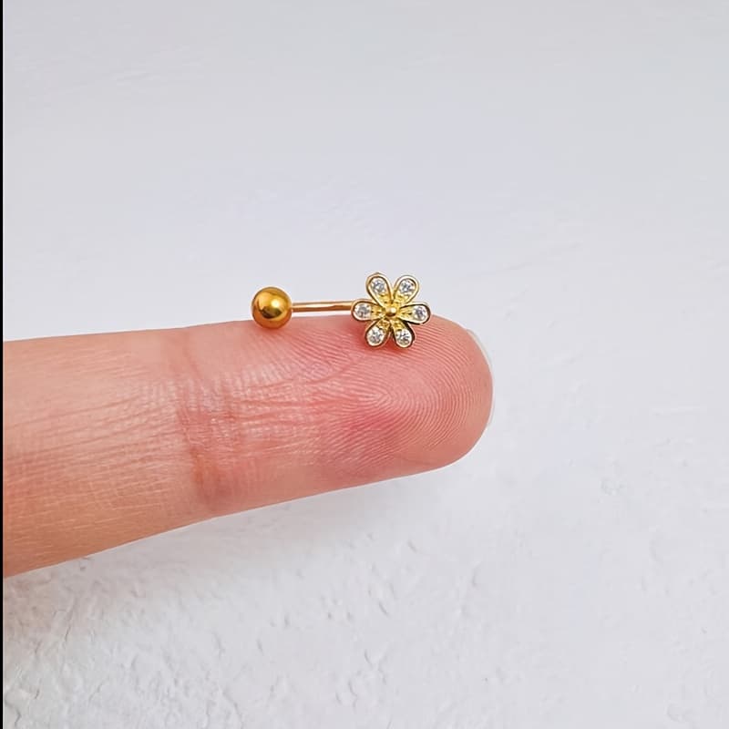 TEMU 1pc Flower Nose Ring - Chic Vintage Style - Women's Lip Ring Cartilage Lobe U-shaped Earrings - Suitable For Casual Attire And Parties