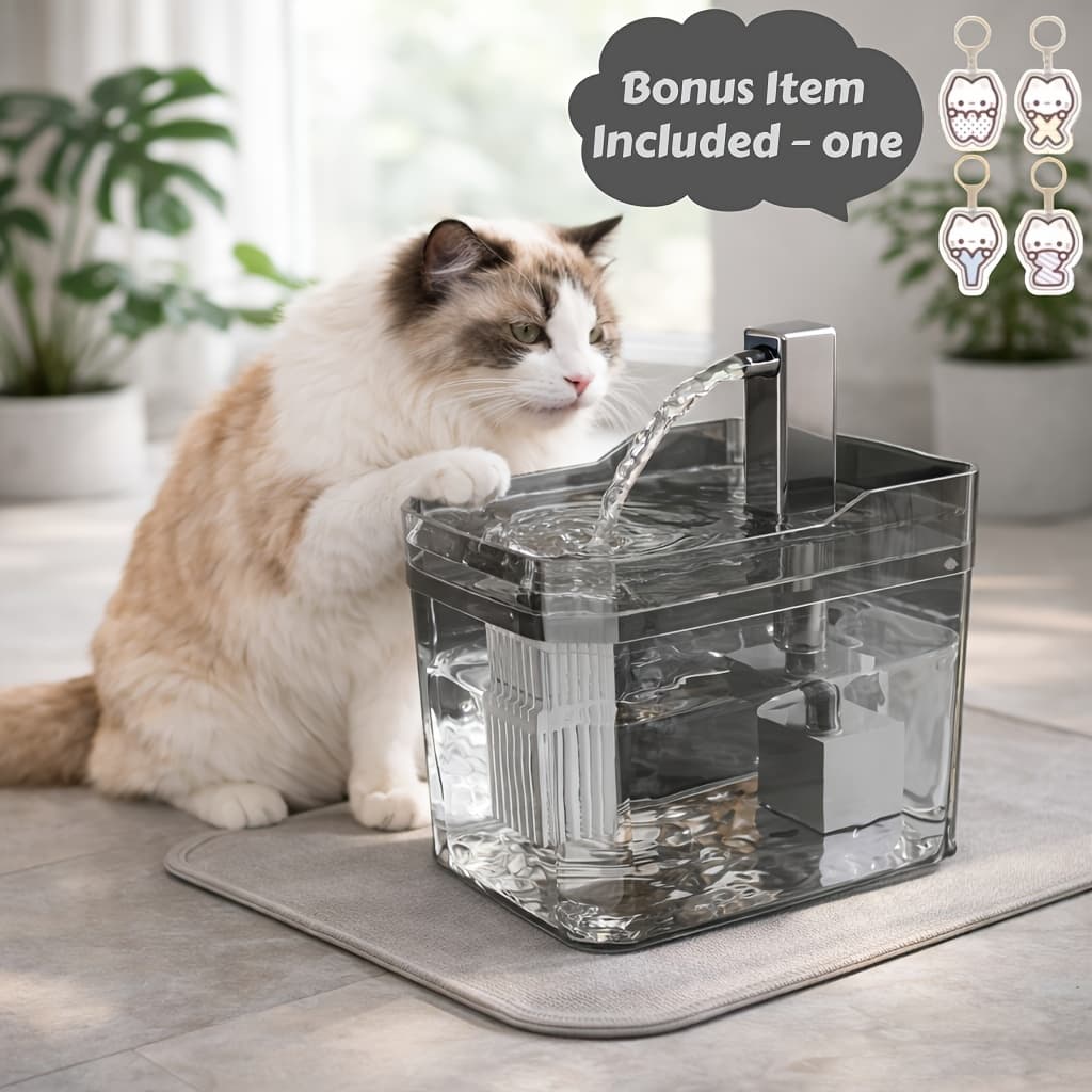 TEMU Automatic Water Fountain For Usb Powered Circulating Fresh Stage Filtration Water Level Window No Battery Needed Perfect For Home & Travel
