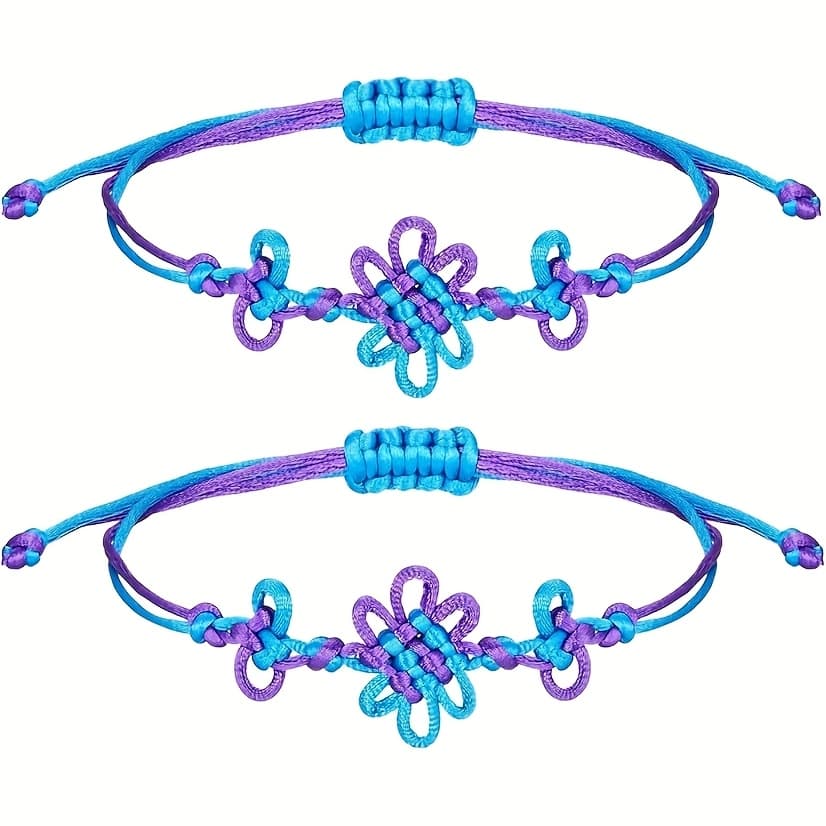 TEMU 2 Handmade Woven Chinese Knot Women's Rope Couple Blue And Purple And Safe Knot Bracelets Suitable For Holiday Wear And Gift (style Random)