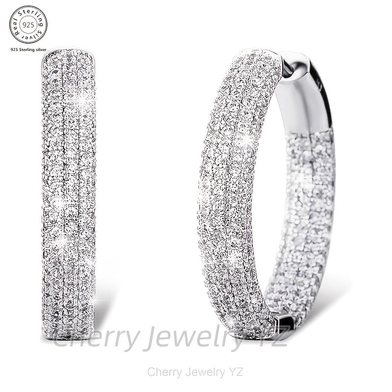 TEMU 925 Sterling Silver Moissanite Earrings, Women's Ear Cuffs, Hypoallergenic, Elegant And Trendy, Perfect For Valentine's Day Or Birthday Gifts For Your Wife Or Girlfriend, Includes A Box