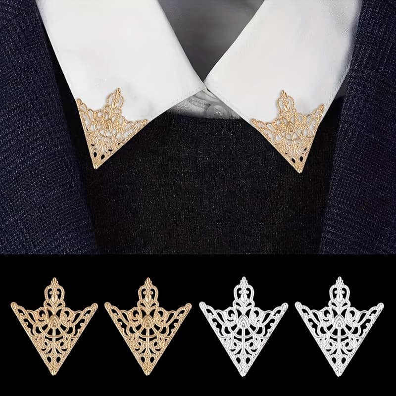 TEMU 4pcs Men's Suit Accessories, Golden Hollow-out Pattern Shirt Collar Pin, For Dates, Evening Parties, , And Formal Holiday Wear
