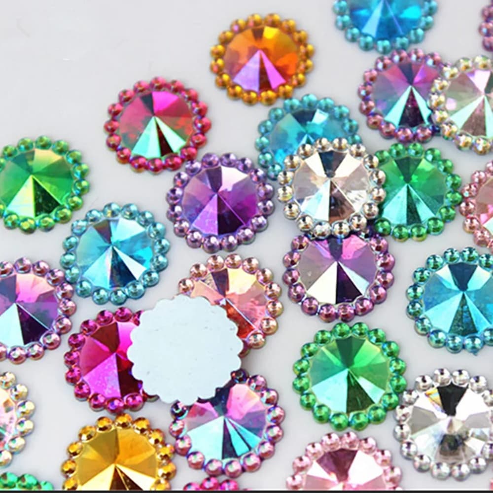TEMU 200pcs 1.2cm/0.47in Ab Color Round Sun Flower Acrylic Flatback For Craft Clothes Decoration