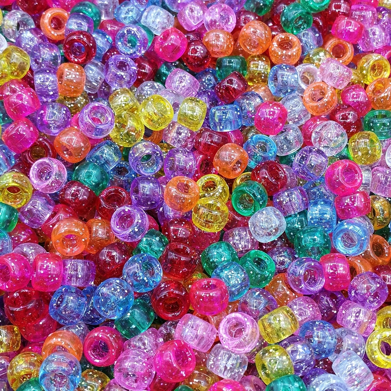TEMU 500pcs 6x9mm Assorted Glitter Transparent Mixed Plastic Pony Beads - Craft And Jewelry Supplies