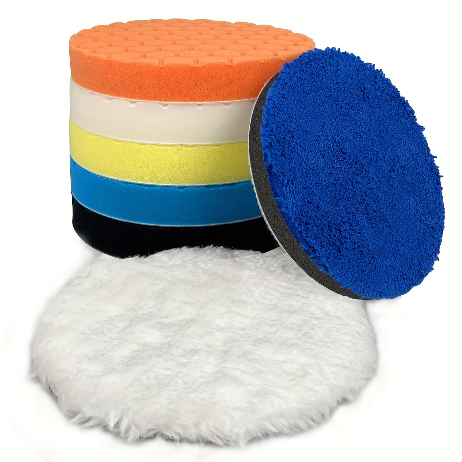 TEMU 7pcs Buffing Polishing Pads 6 Inch - 7pcs 150mm Face For 6 Inch 150mm Backing Plate, Buffing Sponge Pads And Knitted Cutting Polishing Pad Kit For Car Polishing And Waxing