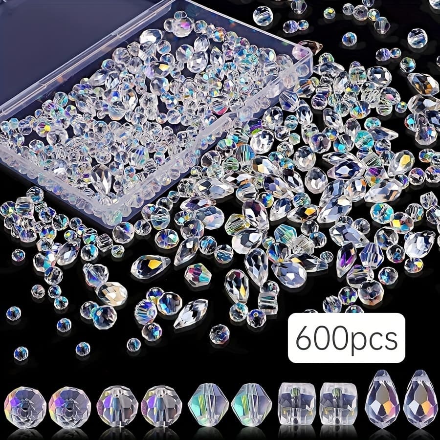 TEMU Ab Crystal Glass 150/300/450/600/900pcs Mixed Beads, Making Supplies For Bracelets, Necklaces, Earrings Crafting Accessories