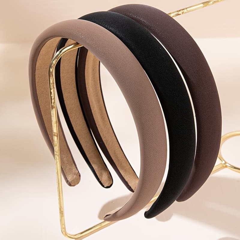TEMU 3pcs Fashionable And High-end Solid Color Pu Leather Hairbands. Suitable For Daily Wear