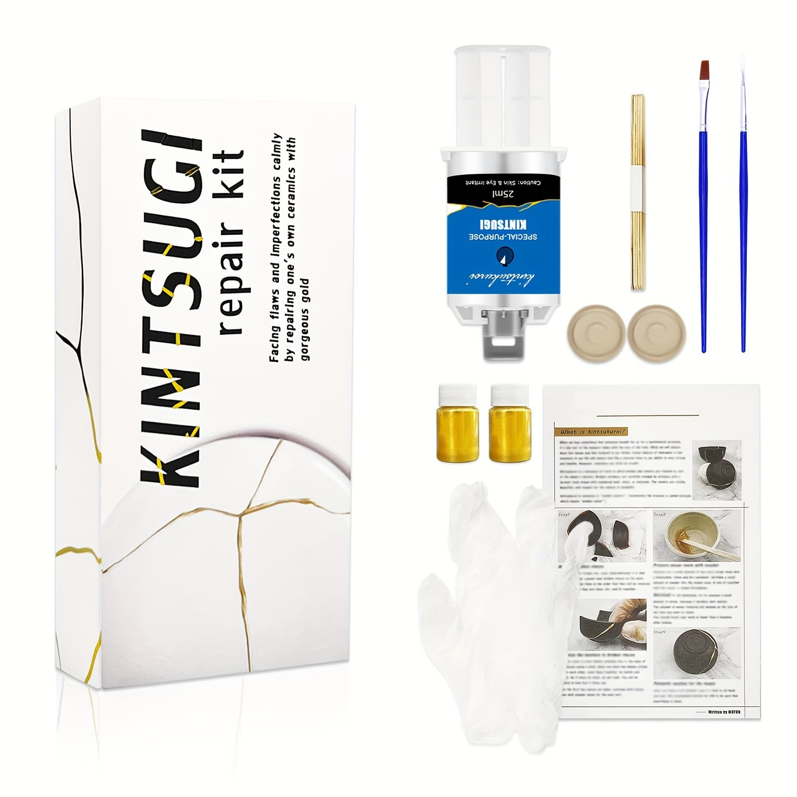 TEMU Repair Kit Golden, Japanese Kit To Improve Your Ceramic, Repair Your Meaningful Pottery With Golden Powder Glue, Beginners Restoring Meaningful Gifts