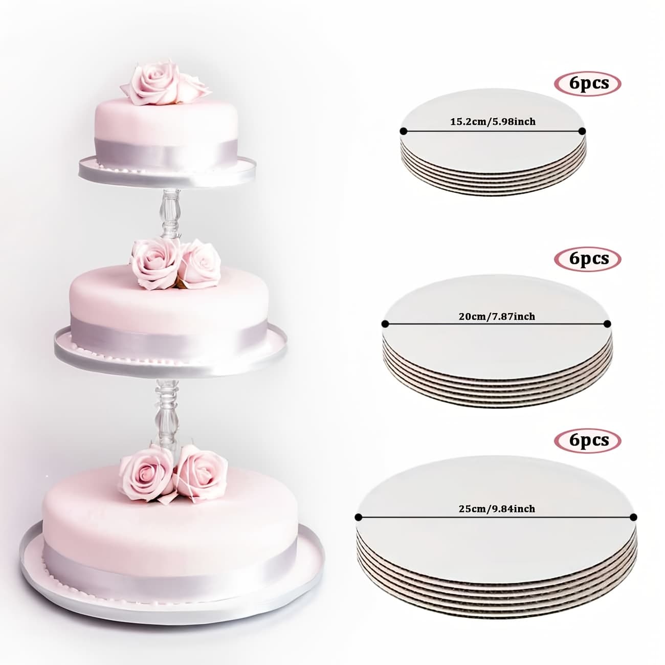 TEMU 18pcs Board Round Cardboard White Cardboard Plates 6in8in And 10in Disposable Cake Boards 3 Sizes Each 6 Perfect For Baking And Party Decorations Ideal For Birthday Parties And Weddings