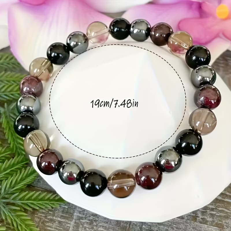 TEMU Women's Root Chakra Bracelet - Garnet, Hematite, Smoky Quartz And Obsidian Beads, Bohemian Style Jewelry, Everyday Wear, Festive Gift