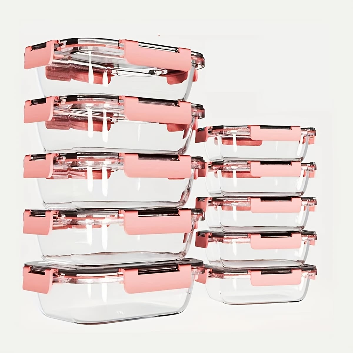 TEMU Set Of 10 Glass Food Storage Containers With Lids, Leak-proof, Airtight Glass Prep Containers, Suitable For Lunch, Takeout, And , Dishwasher Safe