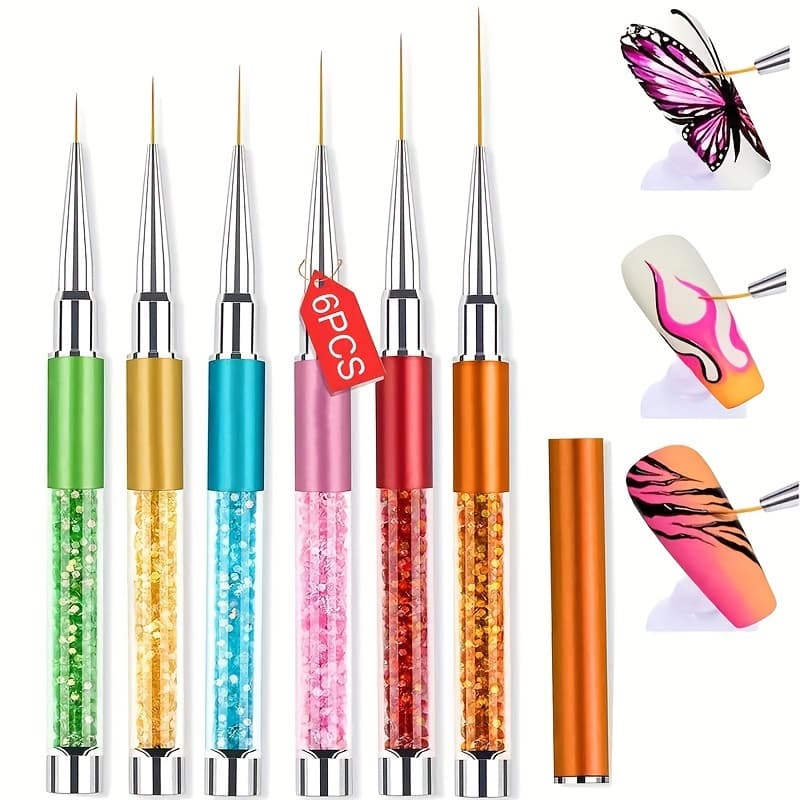 TEMU Nail Art Liner Brushes, Professional Uv Gel Painting Nail Design Brush Set, Fine Detailing Nail Art Pens, Multifunctional, Lightweight