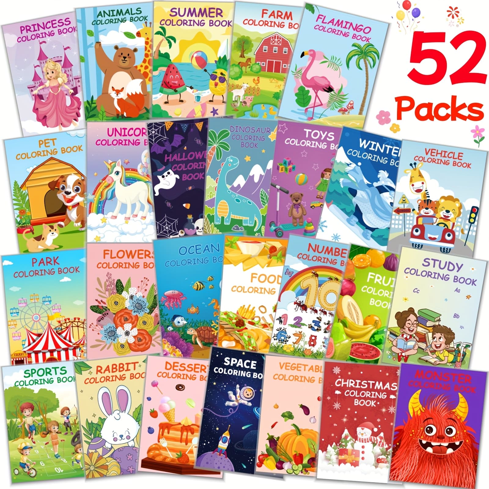 TEMU 52pcs Coloring Books For Kids Ages 3+, Mini Coloring Books Party Favors Gifts Goodie Bags Stuffer Classroom Activity Books Birthday Easter Halloween Christmas Gift, 26 Themes Including Dinosaur