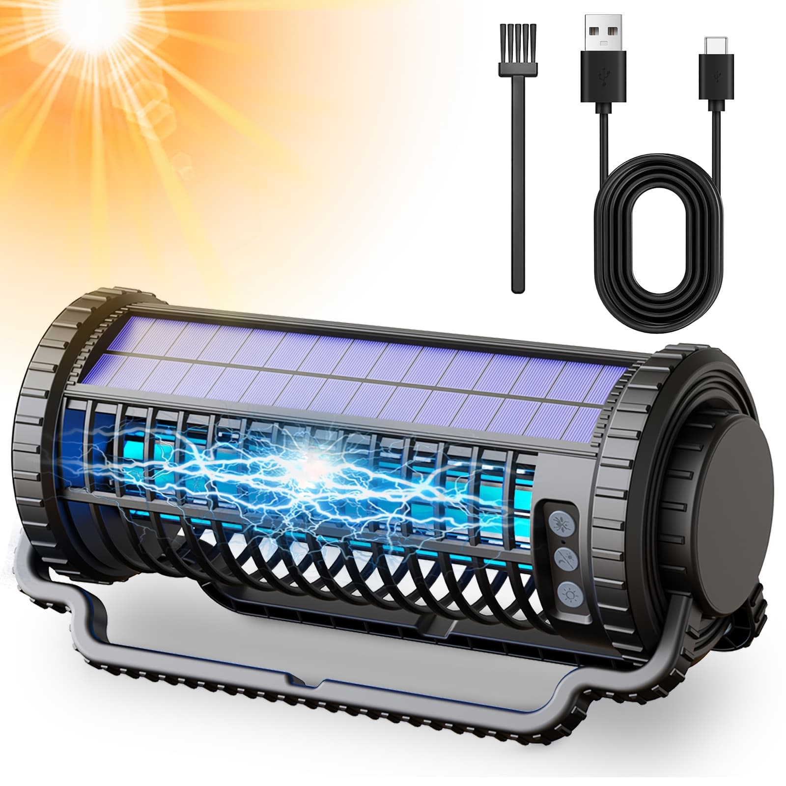 TEMU 4000mah Solar Killer Lamp & Bug Zapper Trap - Usb Rechargeable Indoor/outdoor Insect Catcher With & Night Light For Patio, Camping, Yard, Against Mosquitoes, Flies, Gnats