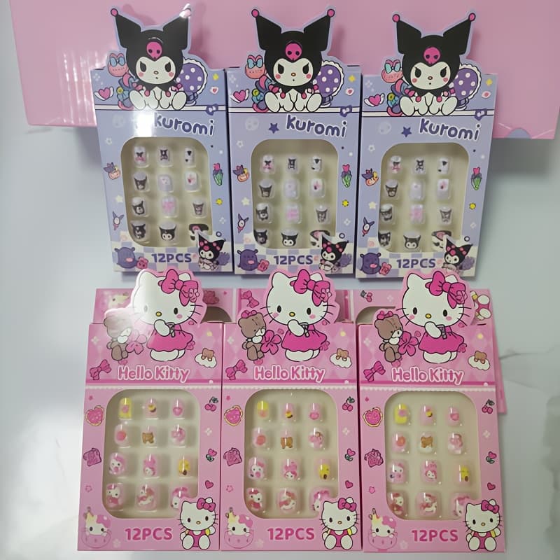 TEMU A Set Contains 6 Boxes Of Nail Stickers. Featuring Kitty Cat And Kuromi Cartoon Nail Stickers, Each Box Contains 12pcs For A Total Of 72pcs, Designed For Home , Party Styles