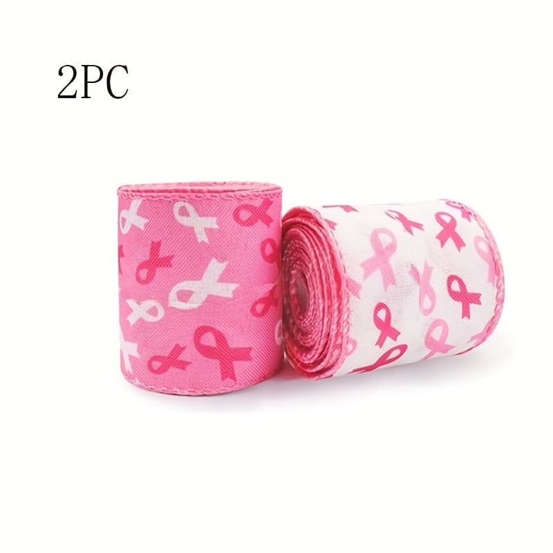 TEMU 2 Rolls, 2. 5 Inch Breast For Wreath Bows Wrapping Gifts, White For Gift Wrapping Breast Awareness Party Decoration Diy Crafts Wired Edge Ribbon