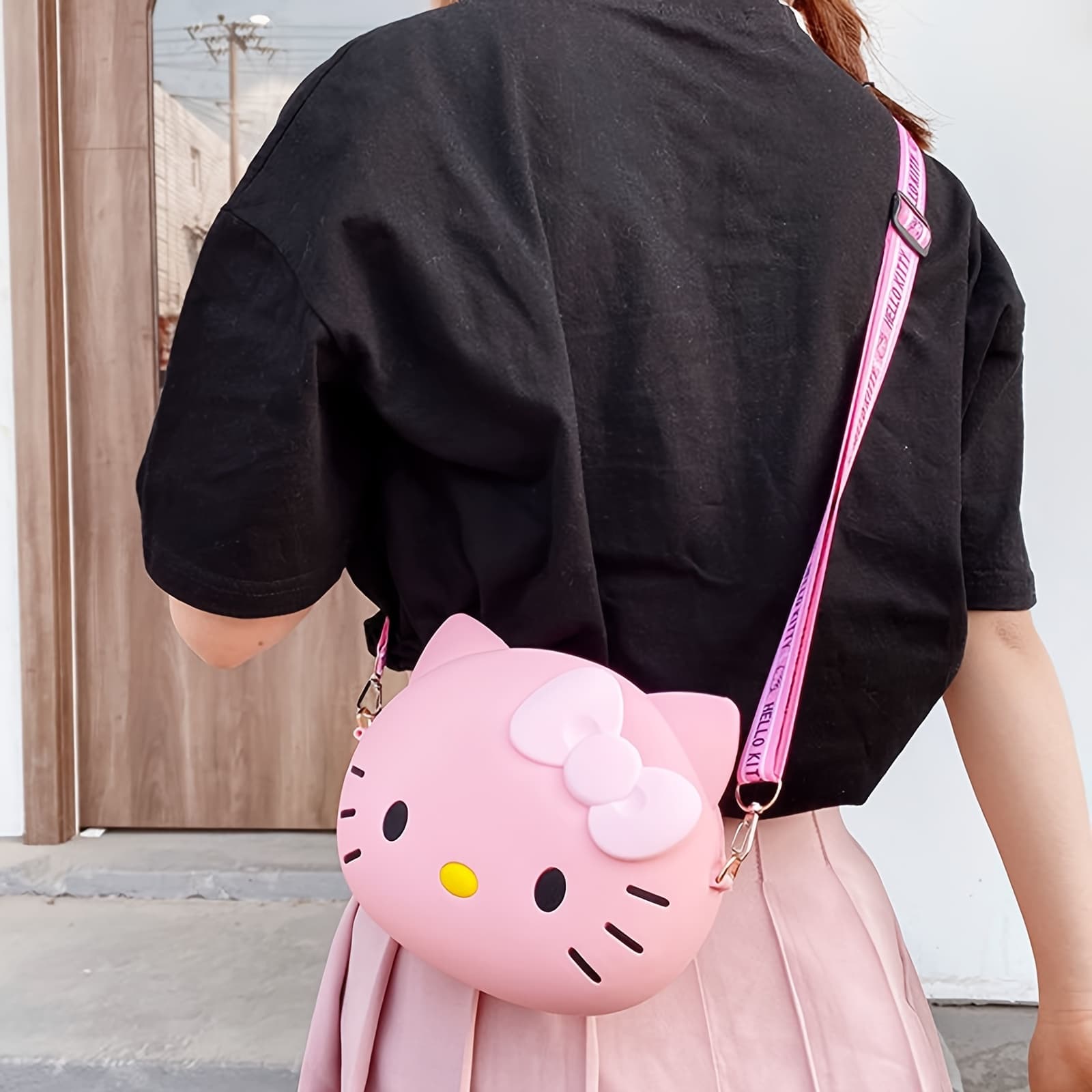 TEMU 1pc Hello Kitty Silicone Crossbody Bag Shoulder Strap With Zipper, Purse Shoulder Bag Coin Pouch Accessories For Birthday Gifts Women