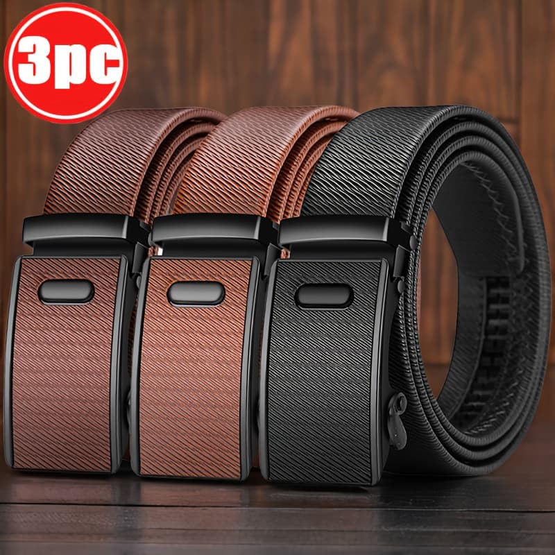 TEMU 3pcs Set Men's Belt Automatic Belt Korean Style Trendy Casual Middle-aged And Belt